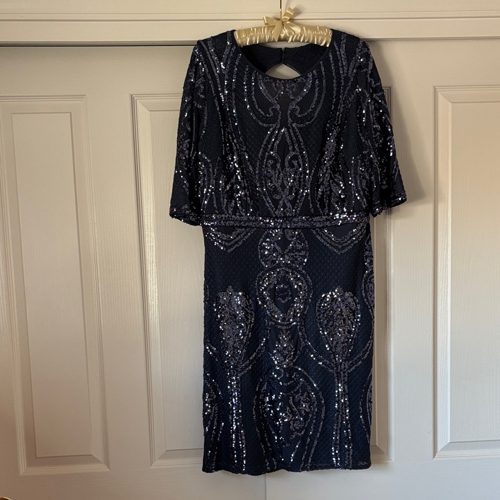 R&M Richards Navy Sequin Midi Dress